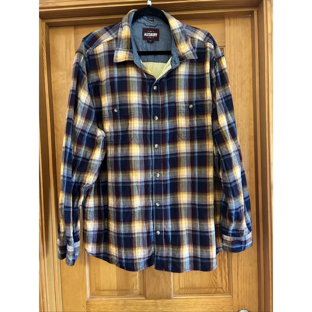 Alesbury Shirt Men Plaid Button Up 100% Cotton 2xl